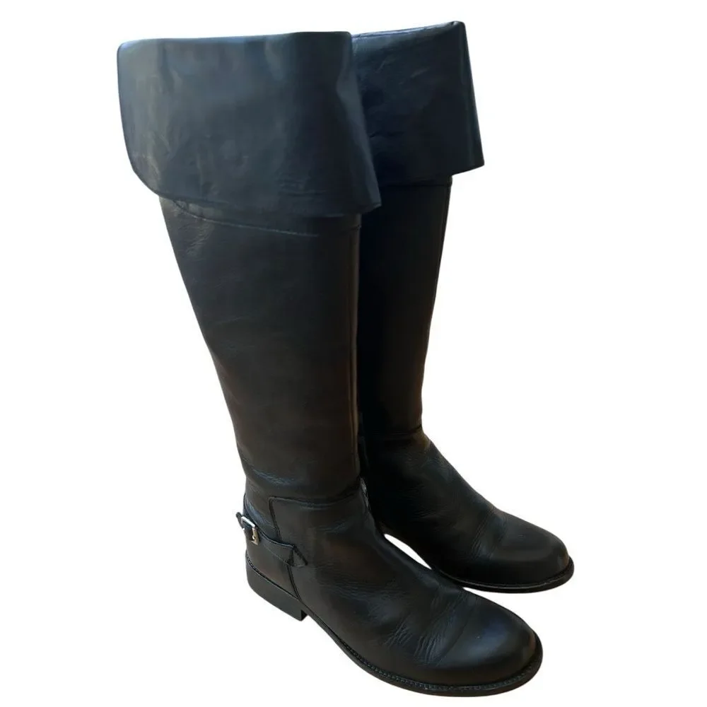Steve Madden Above the knee Black Leather Silver Buckles Riding Boots Sz 8.5